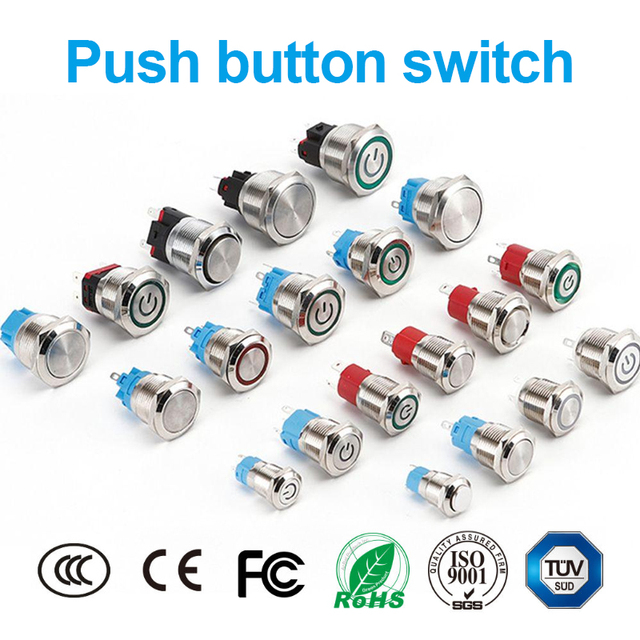 Metal Button Switch Self Resetting Self-locking with Light Waterproof Car Modification Circular Small Switch 12/16/22mm