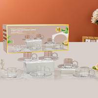 Ensemble d'assiettes en cristal, de tasses à jus d'eau en verre transparent transparent avec poignée et assiette