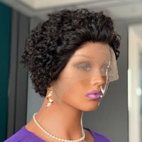 Perruque brésilienne Remy 13x1 bouclée pour coupe courte, cheveux humains, grade 12A, couleur brun clair HD, texture crépue profonde, dentelle frontale 360 degrés