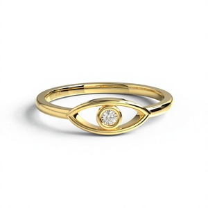 Anillo Minimalista con Motivo de Ojo Chapado en Oro de 18K, Anillo con Bisel de Diamantes de Corte Redondo, Anillo Apilable, Joyería Fina para Mujer - Product Image 1