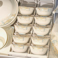 Jingdezhen Ensemble de vaisselle en céramique de luxe Combinaison légère de baguettes d'assiette de bol à usage domestique pour les festivals et les occasions spéciales