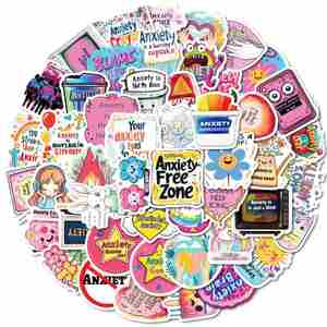 50 autocollants personnalisés anti-stress avec dessins animés anglais et textes pour la décoration d'ordinateurs portables - Product Image 3
