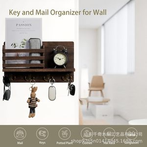 Wooden <b>Wall</b> <b>Mounted</b> <b>Shelf</b> Key Holder Solid Wood Mail Organizer Rectangle Brown Black White Multipurpose Entryway Storage - Product Image 5