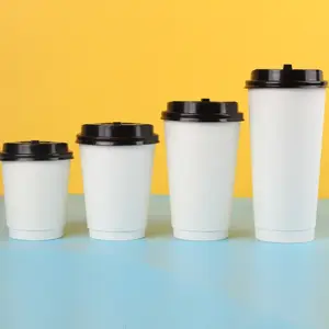 Venda quente Dupla Parede Biodegradável Copo De Papel Personalizado Embalagem De Café Descartável com Tampas Papel Ofício Bebida De Papel Ondulado