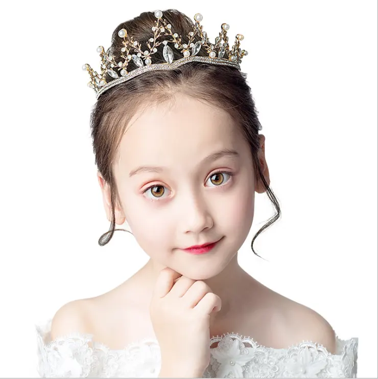 Mode Gold Farbe Kristall kronen für Kinder Kind Mädchen Perlen Diademe Hochzeit Haarschmuck Braut schmuck