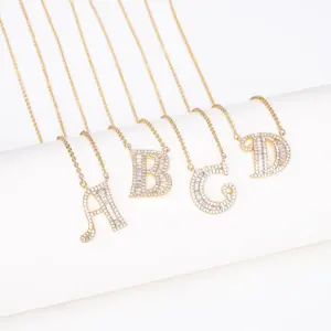 CM Wholesale Customize 18k Gold Plated Luxury Collar Ice Out Zircon Nacklace Letters Chains Hip Hop Style Initial Necklace Women