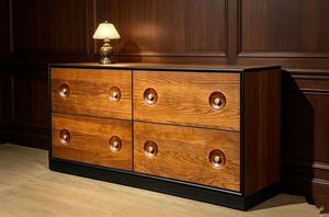 Mid Century Modern Solid Wood Credenza 4-<b>Drawer</b> <b>Storage</b> Cabinet Living Room Furniture Walnut Finish Slab Door Design - Product Image 2