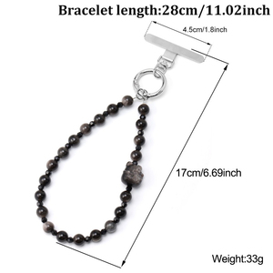 Cordon de téléphone en obsidienne <span class=keywords><strong>argent</strong></span>ée naturelle anti-perte, bracelet perlé en cristal Chat Porte-Bonheur et Lune pour femme - Product Image 3
