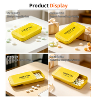 Boîte à bonbons LuckyTin à couvercle coulissant, jaune à pois et rayures, en fer blanc, vente en gros, OEM, personnalisable, qualité alimentaire, pour bonbons, menthes, rangement, cadeau