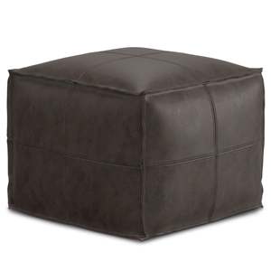 Pouf carré Db en cuir vieilli marron foncé, tabouret ottoman, meuble de chambre et de salon, pliable avec rangement, pour usage domestique - Product Image 1