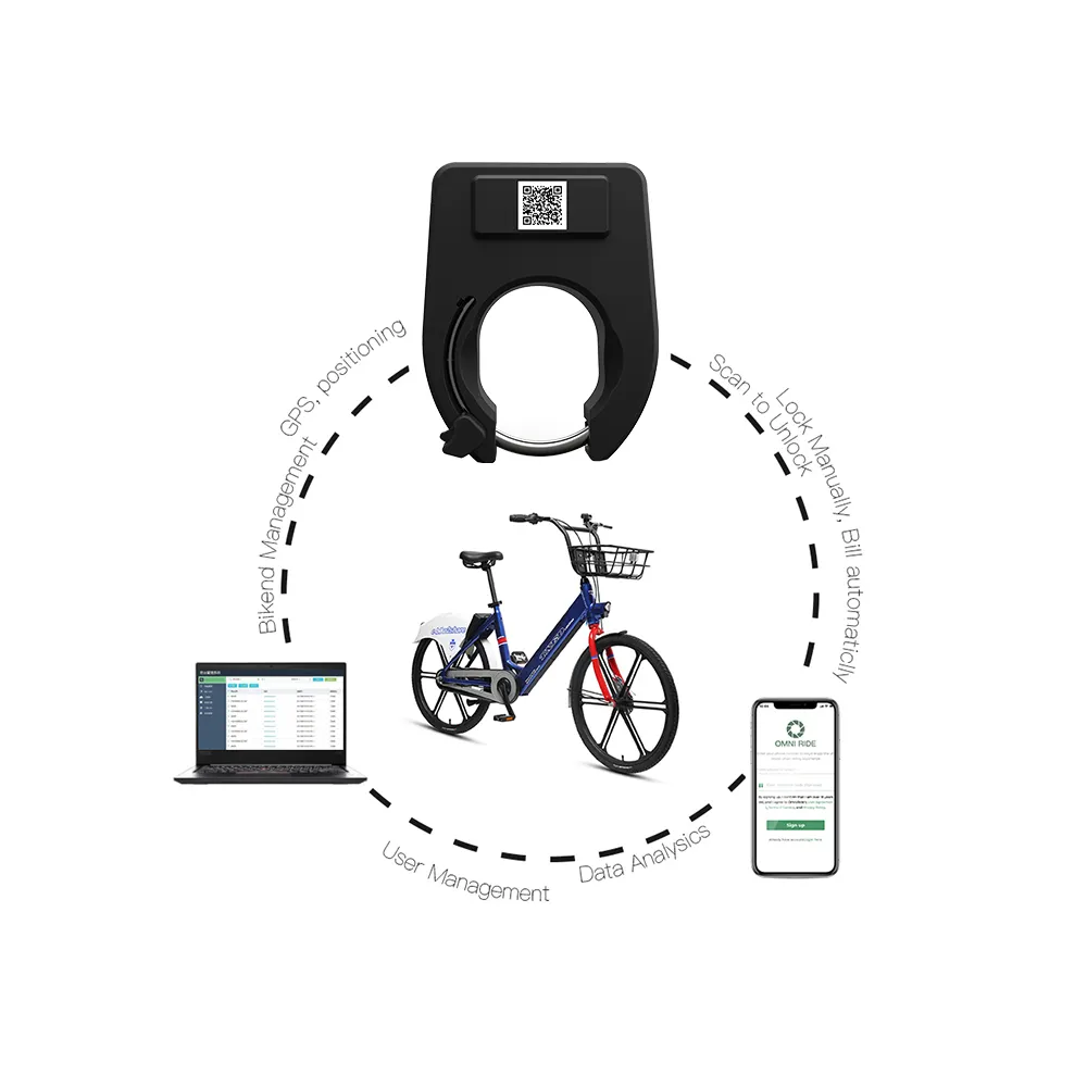 Ce Fcc Rohs Ebike paylaşım projesi kamu sistemi alarmlı Gps takip cihazı Qr kod kilidi akıllı kilit Mo-bisiklet bisiklet payı yazılımı