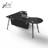 Table de bureau moderne en verre trempé pour le PDG et le patron, table d'ordinateur noire, meubles de bureau en gros pour le personnel