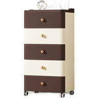 Commode à tiroirs en plastique effet cuir, bicolore marron crème, avec poignées dorées, 3, 4 ou 5 tiroirs, organisateur sur roulettes, pour la maison et le bureau, vente en gros