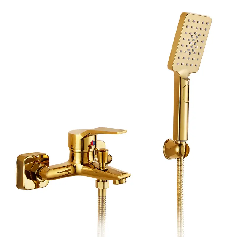 Ensemble de robinets de douche dorés pour salle de bains Robinet de baignoire cascade Montage mural Mélangeur chaud et froid Robinet de baignoire avec douche à main ABS