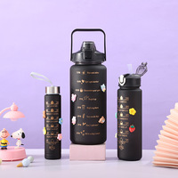 Bouteille d'eau sport portable en plastique 2L, écologique, anti-corrosion, avec marqueur de temps, lot de 3, très vendue