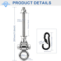 2 crochets de suspension robustes M10, 297 mm, pour chaise suspendue, 180 °   Crochet de suspension en acier inoxydable pour hamac de plafond, idéal pour le yoga