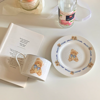 Ours coréen en céramique tasse et soucoupe ensemble mignon Ins Style anglais après-midi thé et café assiette à Dessert