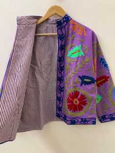 Handmade Indian <b>Velvet</b> Suzani <b>Jacket</b> Embroidered Animal Print Eco-Friendly Winter Boho Unisex Bulk Manufacturer Supplier India - Product Image 2