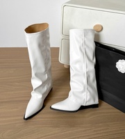 Bottines à talon compensé, cuir PU noir, bout pointu, bottes pour femmes