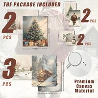 Ensemble de 9 tableaux muraux vintage de Noël, scène hivernale avec train du Père Noël, arbre et agneau de la vie, sur toile encadrée, décoration intérieure