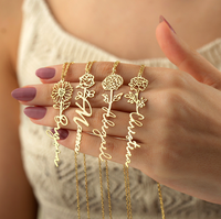 Collier personnalisé avec lettres de couleur saisonnière pour femme, collier avec fleur du mois de naissance, collier avec nom floral, cadeau