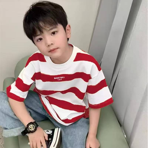 T-shirts pour enfants garçons été à manches courtes rayé demi-manches chemises nouveau Style pur coton enfants <span class=keywords><strong>sous</strong></span>-vêtements polyvalents - Product Image 5