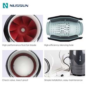 Ventilateur d'évacuation en ligne à flux mixte silencieux pour bureau, <span class=keywords><strong>double</strong></span> <span class=keywords><strong>isolation</strong></span> phonique, boîtier en plastique de haute qualité, OEM/ODM - Product Image 3