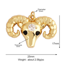 Dinosaure Serpent Oiseau Ours Buffle Vache Taureau Tête de Léopard Éléphant Animal Charme Pendentif, Or 18K Zircon Collier Bijoux Fourniture L31