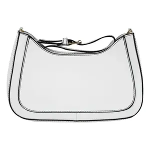 Borsa a tracolla Vintage bianca da donna con bordi neri con doppia fodera in pelle sintetica Design in tessuto per uso estivo/invernale - Product Image 4