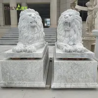 Lying Marble Lion Statues, Hand Carved Animal Sculpture