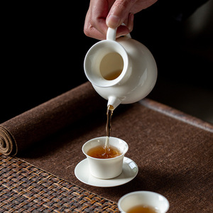 Théière en céramique blanche abricot en forme de melon avec poignée, tasse de justice, style chinois traditionnel, pichet à eau portatif Dehua - Product Image 4