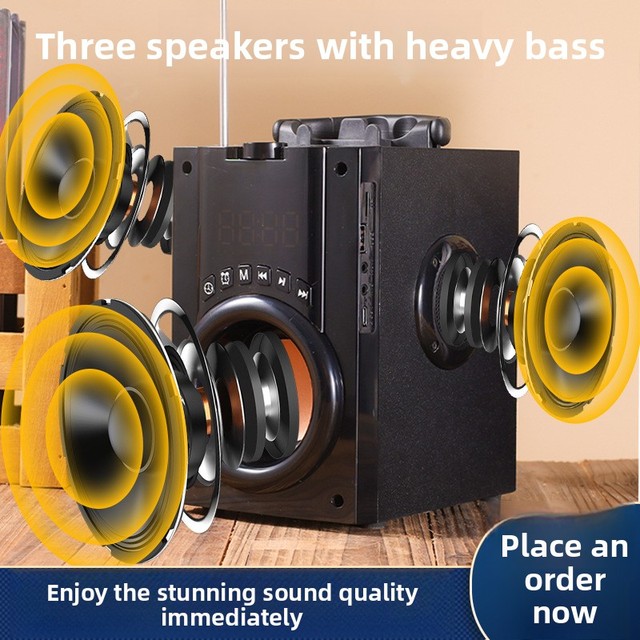 Portable Wooden Wireless for 5.0 Karaoke Speaker with Remote Control Clock Subwoofer Stereo Sound High-quality Audio