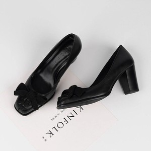 Scarpe da Donna in Pelle di Pecora Stile Retrò Francese con Punta Quadrata, Tacco Grosso, Traspiranti e Leggere con Fiocco, per la Stagione Primaverile - Product Image 1