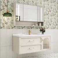 Новый дизайн деревянного ванныго шкафа с зеркалом и раковиной