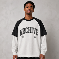 T-shirt à manches longues double couche col rond pour homme, style streetwear vintage délavé à l'acide, épaules tombantes, motif graphique, OEM