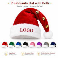 Chapeau de Père Noël personnalisé avec clochettes, chapeau de Noël en peluche douce pour les promotions de Noël, avec styles et couleurs variés et logo personnalisé