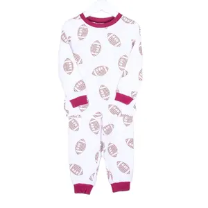 Preorder New football print long sleeves shirt with long pants two piece set boutique custom kids pajamas clothing set