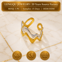 Bague ouverte en acier inoxydable plaqué or 18 carats, motif vague irrégulière, audacieuse, bicolore, abstraite, pour femme, à porter au quotidien