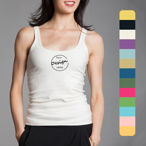 เสื้อกล้ามผ้าฝ้ายสแปนเด็กซ์ของผู้หญิงพิมพ์ลายแบบกำหนดเองคอตตอนผ้าสแปนเด็กซ์คอทรงสลิมฟิตแต่งเป็นโครงโลโก้ด้านหน้า - Product Image 1