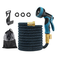 Dehnbarer Flexibler Gartenschlauch 50ft 19mm Durchmesser 1/2" & 3/4" Adapter 10-Funktionen-Sprinkler für Gartenbewässerung & Autowäsche