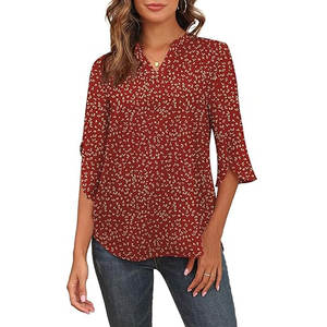 <span class=keywords><strong>Blusa</strong></span> de gasa de moda de verano informal elegante para mujer Tops de talla grande Diseño de logotipo frontal Camisa de señora - Product Image 1
