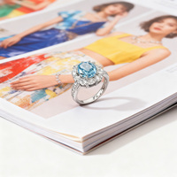 KAAN JEWELRY Damenring aus 925er Silber, rhodiniert, mit blauem Zirkon, Partyring, trendiges, schlichtes, vielseitiges Geschenk