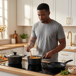 Ustensiles de cuisine, ensemble de casseroles en fonte, poêle <span class=keywords><strong>Ron</strong></span>, revêtement antiadhésif, ensemble de casseroles noires - Product Image 4