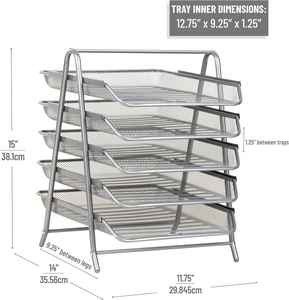 Metal Desk Organizer with 5 Sliding Trays for Letters and <b>Files</b> Holder 5 Tier Paper Tray Desktop <b>File</b> Storage Office Silver - Product Image 3