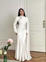 Robe de soirée élégante en mousseline de soie Sharut Moyen-Orient Dubaï 2026, coupe ajustée, manches longues, élégante, perles faites à la main, col de robe