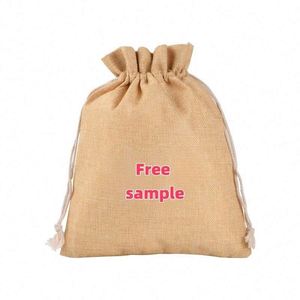 Wholesale Reusable Linen Pouch Burlap Shopping Bag Eco-friendly Drawstring Gift Bag With Custom Printed Logo - Product Image 1