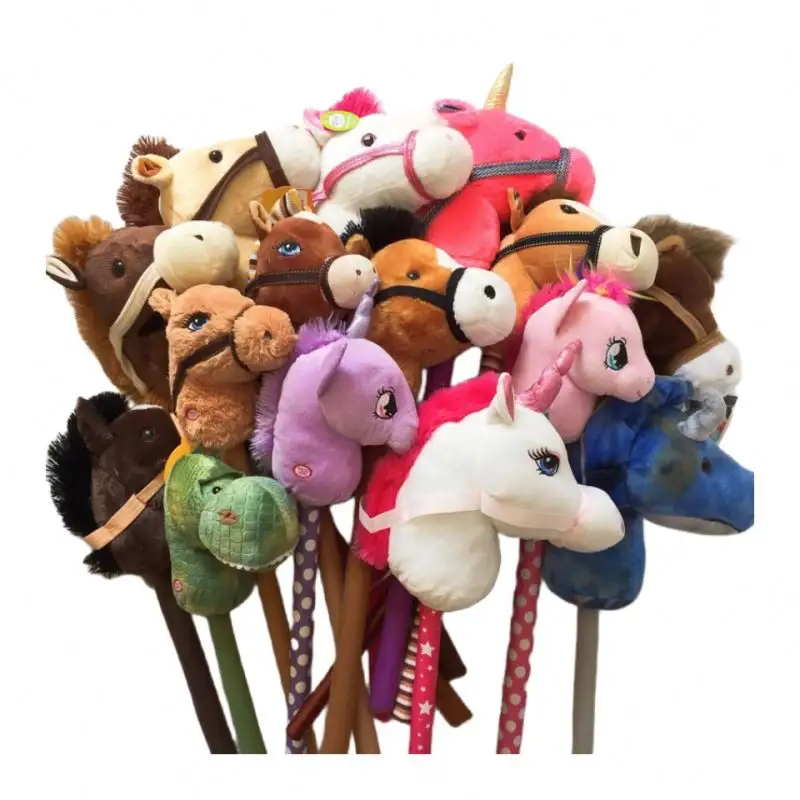 Design personalizzato peluche hobby testa di cavallo bastone con la musica produttore di peluche animale cavallo/unicorno testa di suono stick per bambini