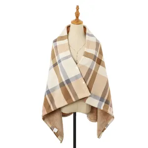 Autumn/Winter blanket Rectangular-shaped 100% Polyester Faux Plaid Shawl Soft Warm Striped Pattern Long Knitted Scarf/Blanket