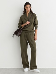 Conjunto Deportivo Informal de Manga Larga para Mujer, Corte Holgado, Color Sólido, Ropa Casual de Otoño con Bolsillos Laterales y Pantalones con Cordón - Product Image 2