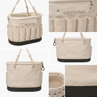 Sac de transport pour outils en toile de coton multi-poches avec logo personnalisé, robuste, à ouverture supérieure, base rigide et mousqueton